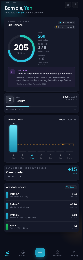 Meus Treinos fitness tracking dashboard developed by Teratius